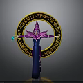 Man with Pointed Hat and Robe Standing by Yellow Circular Magic Circle with Symbols