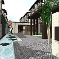 Modern Chinese Courtyard Architecture With Wooden Lattice Walls Green Plants And Terrace
