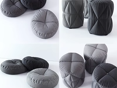 Modern Gray Soft Fabric Quilted Ottoman With Various Shapes For Living Room Seating 3d model