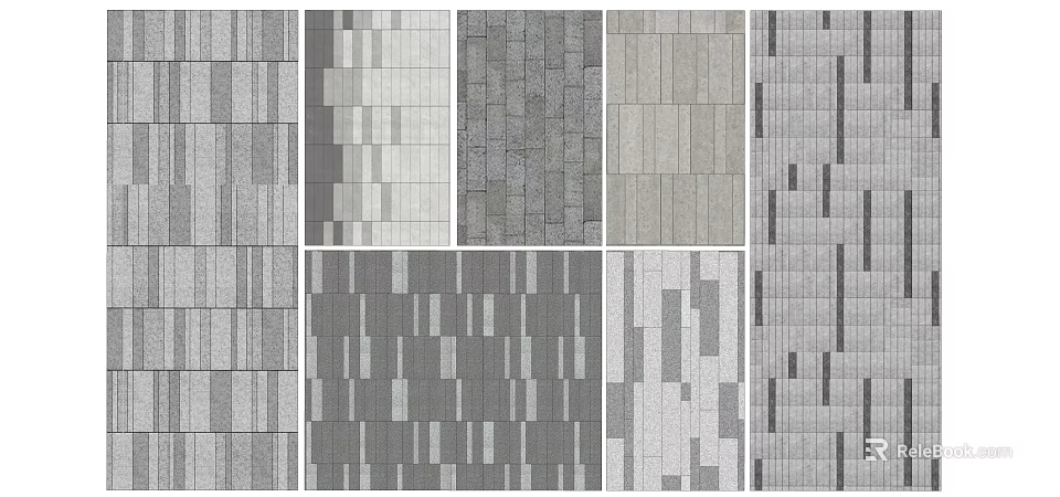 Plaza Paving Design With Various Gray Stone Patterns And Layouts 3d model