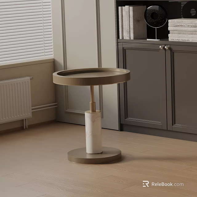 Stylish Modern Bedside Table With Round Tray Top And Marble Base Design 3d model 
