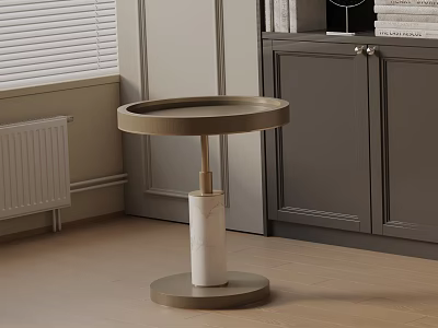 Stylish Modern Bedside Table With Round Tray Top And Marble Base Design 3d model