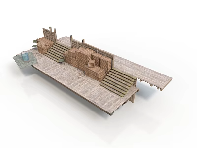 Modern Outdoor Wooden Deck Design With Steps Railings And Platform Structure 3d model