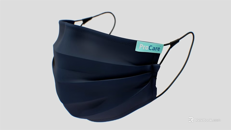 Dark Blue Pleated Face Mask With PicCare Label For Daily Protection 3d model 