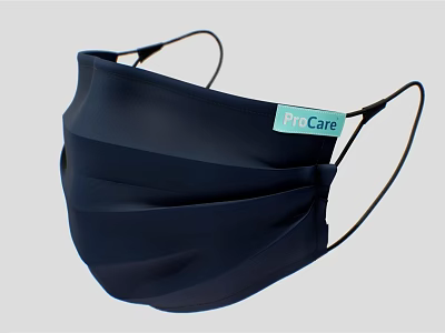 Dark Blue Pleated Face Mask With PicCare Label For Daily Protection 3d model