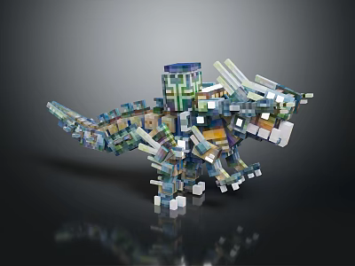 Colorful 3D Block Constructed Dinosaur Shaped Creature With Pixel Art Design 3d model
