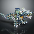 Colorful 3D Block Constructed Dinosaur Shaped Creature With Pixel Art Design