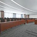 Modern Conference Room Interior With Wooden Walls Projection Screen And Comfortable Chairs