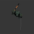 Futuristic Green Samurai Warrior in Mechanical Armor Holding Long Sword Standing Pose