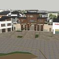 Planned Commercial Landscape with Mixed Use Buildings Roads and Green Spaces
