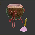 Stylish Red Drum Shaped Household Container With Silver Stand And Perforated Ladle