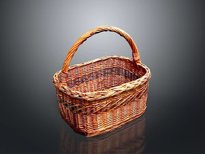 Practical Brown Wicker Handbasket With Woven Texture And Lightweight Design For Daily Household Storage 3d model