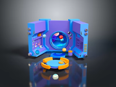 Space Capsule Interior Design With Circular Observation Window Cosmic Planetary View Control Panels And Equipment 3d model