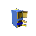 Blue And Yellow Industrial Control Unit With Control Panel And Cabinet