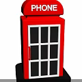 Red Classic Phone Booth With Glass Windows And Phone Sign