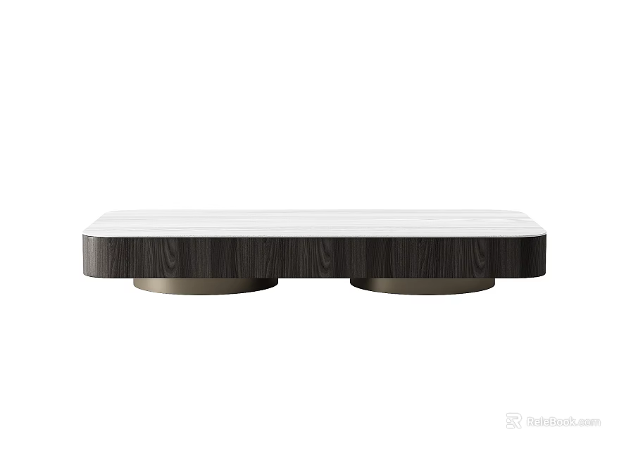 Modern Coffee Table Design With White Tabletop And Dark Wood Circular Bases 3d model 