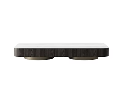 Modern Coffee Table Design With White Tabletop And Dark Wood Circular Bases 3d model