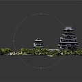 Traditional Ancient Architecture With Multi story Towers Traditional Roofs Green Trees And Stone Path Courtyard
