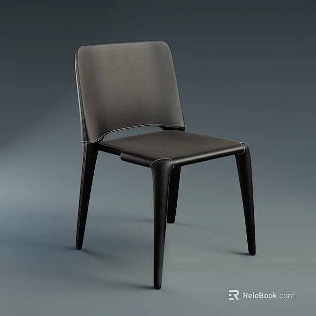Modern Gray Leather Dining Chair With Sleek Black Wooden Legs And Comfortable Seat 3d model 