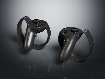 Pair of Black VR Controllers With Ergonomic Design For Gaming Entertainment Devices 3d model