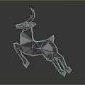 Polygonal Deer Sculpture In Jumping Pose With Transparent Metallic Shiny Surface On Dark Background