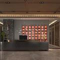 Luxurious Modern Restaurant Lobby With Reception Counter Wine Rack Marble Floor And Green Plants