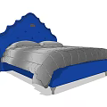 Blue Upholstered Double Bed With Scalloped Headboard Star Patterns And Gray Comforter 3d model