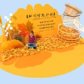 Autumn Themed Photo Spot With Fallen Leaves Girl And Glass Jar Decorations