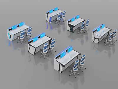 Modern Control Room Interior With Multiple Monitoring Consoles Screens And Ergonomic Chairs 3d model