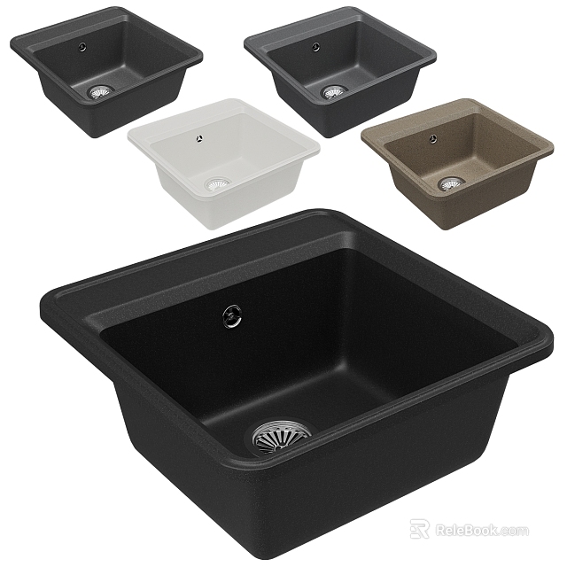 Single Bowl Kitchen Sink in Black White Brown Colors with Drain Design 3d model 