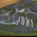 Aerial View Planning of Modern Architectural Complex With Unique Shape Parking Lot And Palm Trees