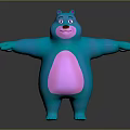 Friendly Cartoon Bear Character With Blue Body Pink Belly Purple Ears And Open Arms
