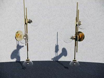 Modern Golden Metal Frame Wall Lamps With Transparent Glass Globes Design 3d model