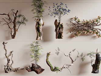 Dead Wood Green Plant Ornaments Dead Wood Old Wood Dead Tree Green Plant Blueberry 3d model