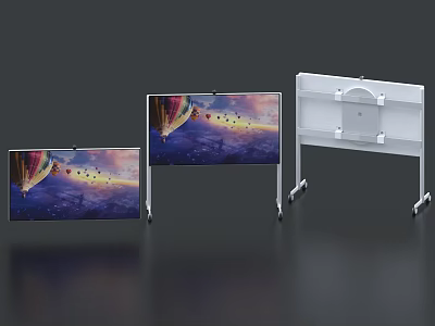 Computer Display Monitors in Various Sizes with Stands and Scenic Backgrounds 3d model