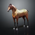 Detailed Golden Standing Horse Sculpture With Shiny Surface On Dark Background