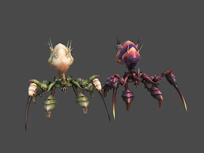 Colorful Fantasy Creature Character Designs With Multiple Limbs And Unique Shapes 3d model