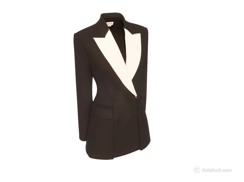 Stylish Black Double Breasted Blazer With White Lapel And Classic Design 3d model 