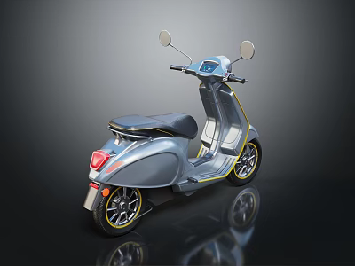 Modern Electric Scooter with Silver Body Black Seat and Rearview Mirrors in Sleek Design 3d model
