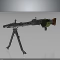 Vintage Machine Gun Weapon With Tripod Stand Ventilated Barrel Green Magazine And Wooden Stock