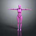 Pink Humanoid Robot Game and Movie Character with Outstretched Arms on Gray Reflective Background