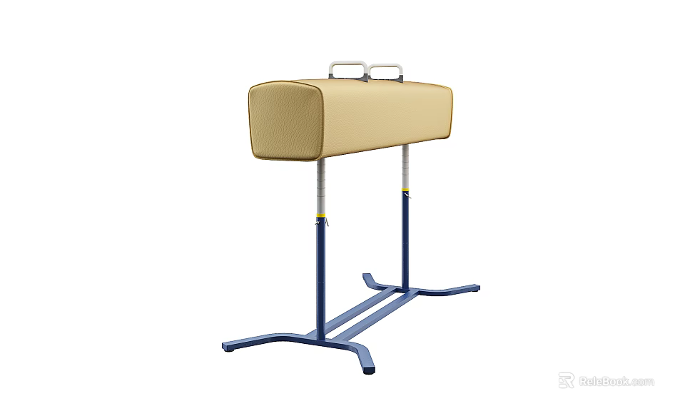 Professional Gymnastics Pommel Horse Training Equipment With Blue Steel Frame And Beige Foam Padding 3d model 