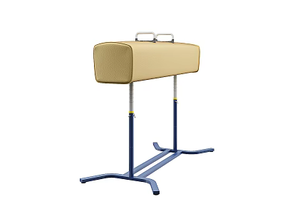 Professional Gymnastics Pommel Horse Training Equipment With Blue Steel Frame And Beige Foam Padding 3d model