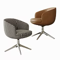 Modern Single Accent Chairs With Houndstooth Pattern Brown Leather And Metal Base 3d model