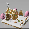Gingerbread House With Colorful Candy Roof Chimney Smoke Pink Trees Candy Canes And Snowy Base
