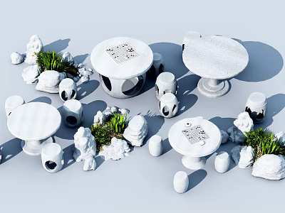 Chinese Style Outdoor Table and Chair Stone Table 3d model