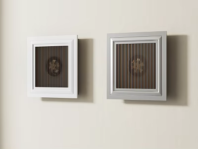 Two Stylish Air Conditioner Vents with White and Silver Frames on Light Wall 3d model