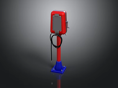 Red Charging Station With Display Screen Blue Base And Black Cable 3d model