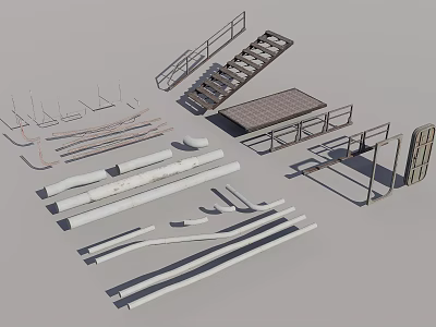 Industrial Metal Equipment Components Including Stairs Railings Platforms And Pipes For Factories 3d model