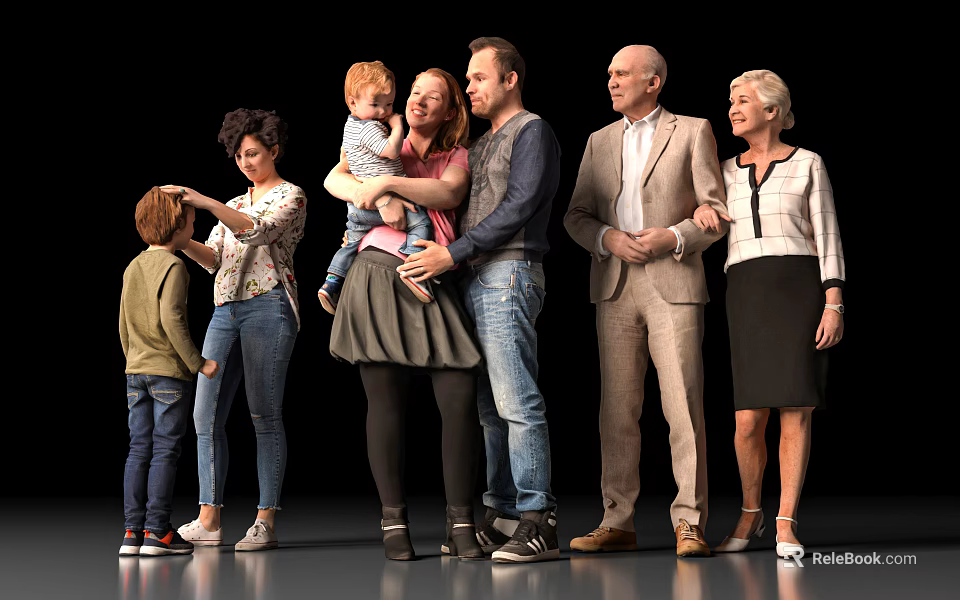 Multi Generation Family Standing Together In Group Portrait With Children Adults And Seniors 3d model 